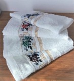 Set 20 Prosoape Bumbac 100% 33x70 cm, 400g/mp, Model Floral Alb/Rosu/Albastru, Absorbante, Textile Baie