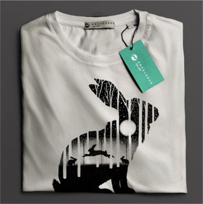 Tricou casual din bumbac 100% de barbati marimea XXL iepuri jucandu-se in padure foto
