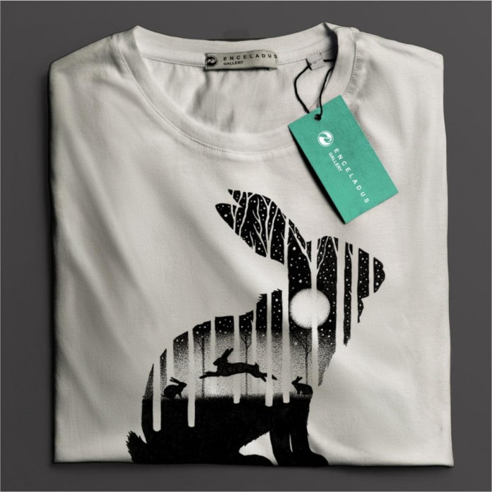 Tricou casual din bumbac 100% de barbati marimea XXL iepuri jucandu-se in padure