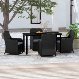 VidaXL Set masă pentru grădină, 5 piese, cu perne, negru
