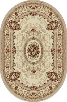 Covor Oval Model Lotos 568-100, Marime 60 x 110 cm, Crem, Inaltime Fir 8 mm, Antialergic, Polipropilena, Living, Dormitor, Sufragerie, Birou foto