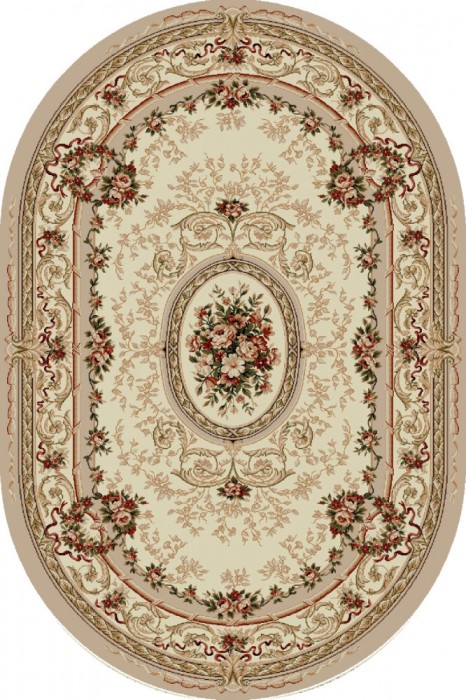 Covor Oval Model Lotos 568-100, Marime 60 x 110 cm, Crem, Inaltime Fir 8 mm, Antialergic, Polipropilena, Living, Dormitor, Sufragerie, Birou
