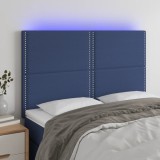 VidaXL Tăblie de pat cu LED, albastru, 144x5x118/128 cm, textil