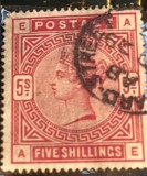 Anglia -Victoria-5Sh -1884-Wmk.&#039;&#039;Ancora&quot;-cota 210 Eur