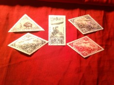 Serie mica R.Populara Tuva - Rusia 1936 - 15 ani Republica , Aviatie , 5 valori stampilate