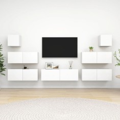 vidaXL Set dulapuri TV, 7 piese, alb, lemn prelucrat