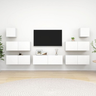 Gossi set dulapuri tv, 7 piese, alb, lemn prelucrat foto