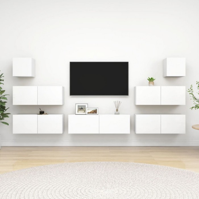 Gossi set dulapuri tv, 7 piese, alb, lemn prelucrat