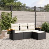 vidaXL Set mobilier de grădină cu perne, 4 piese, negru, poliratan 3259144