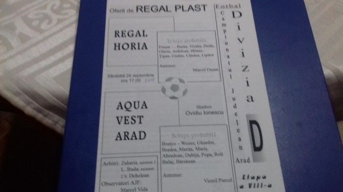 program Regal Horia - Aqua vest Arad