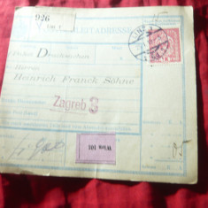 Chitanta de Colet Postal Linz- Zagreb 1919 Austria ,cu Stema regala , stampile