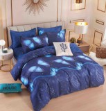 Cumpara ieftin Lenjerie pat dublu,bumbac finet,6 piese,cearceaf cu elastic,bleumarin cu fluturi-A816, Jojo Home