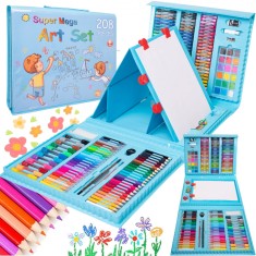Set de pictura si desen pentru copii WePro Store, 208 piese, carioci, creioane colorate, pasteluri de ulei si acuarele