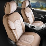 Cumpara ieftin Set Huse Scaune Auto Panda Dubai, material textil cu piele ecologica, cu fermoare pentru bancheta rabatabila, bej, 11 piese