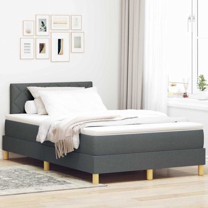 vidaXL Pat boxspring cu saltea Gri &icirc;nchis 120 x 200 cm țesătură 3338987