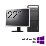 Pachet Calculator Refurbished LENOVO M800 Tower, Intel Core i3-6100 3.70GHz, 8GB DDR4, 256GB SSD, DVD-ROM + Monitor 22 Inch + Windows 10 Pro NewTechno