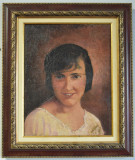 Portret Chip de fata - ulei/panza - semnat indescifrabil datat 1927 interbelic, Portrete, Realism