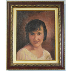 Portret Chip de fata - ulei/panza - semnat indescifrabil datat 1927 interbelic