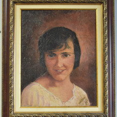 Portret Chip de fata - ulei/panza - semnat indescifrabil datat 1927 interbelic