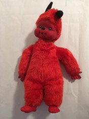 Monchhichi Tiemi dracusor rosu, jucarie veche plus, colectie, anii 70, 38 cm foto