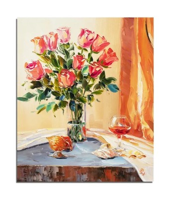 Tablou pictat manual, Vaza cu trandafirii, 60x50cm ulei pe panza in cutit efect 3D foto