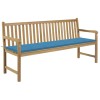 VidaXL Bancă de grădină, cu pernă albastră, 175 cm, lemn masiv de tec 3062788