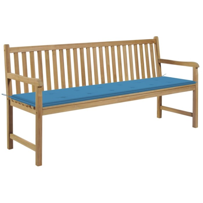 vidaXL Bancă de grădină, cu pernă albastră, 175 cm, lemn masiv de tec 3062788