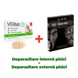 Deparazitare internă pisici, Vermicat, 1 comprimat + Zgardă purici, capuse, pentru pisici, Flea-Kill 35 cm - PESS