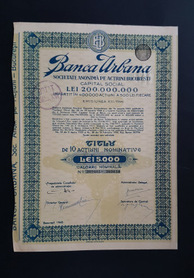 Actiune 1945 Banca Urbana / titlu 10 actiuni nominative foto