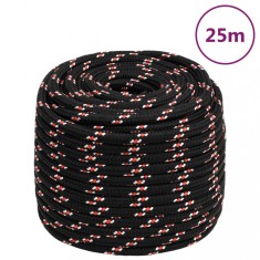 vidaXL Fr&acirc;nghie de barcă, negru, 16 mm, 25 m, polipropilenă