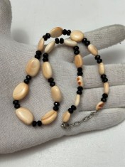 COLIER AGATE + ONIX + ARGINT 925 - 48cm - Margele - Vintage !