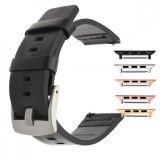 Curea piele naturala, compatibila Apple Watch 10, 42mm, Negru/Argintiu