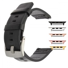 Curea piele naturala, compatibila Apple Watch 9|8|7|6|5|4|3|2|1 Series, 41mm|40mm|38mm, Negru/Argintiu