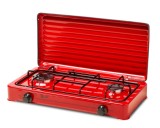 Plita gaz LDK ELS6698, 2 arzatoare, butelie, emailata, rosie, capac metalic, 60x30 cm