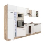 Mobilă de bucătărie Yorki 340, corp din stejar Sonoma, cu față alb satinat