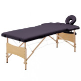 VidaXL Masă de masaj pliabilă, 2 zone, violet, lemn