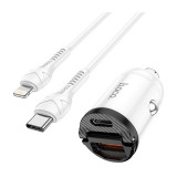 Incarcator Auto cu cablu Lightning HOCO NZ2 Link, 1m, Quick Charge 30W, 1 X USB - 1 X USB Tip-C, Alb