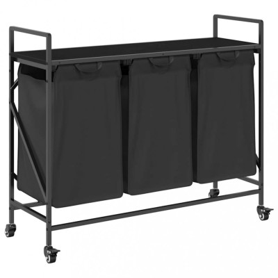 Cos de rufe 3 compartimente cu roti stejar negru foto