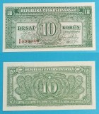 Cehoslovacia 10 Korun 1945 &#039;A 3-a Republica&#039; UNC serie: 696448 p#60 Specimen