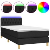 Cumpara ieftin Pat cu arcuri, saltea si LED, negru, 100x200 cm, textil