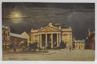 ORADEA , NAGYVARAD , TEATRUL MUNICIPAL , NOAPTEA , CARTE POSTALA , 1918 foto