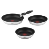 Set 3 tigai Teesa cu maner detasabil, 22/24/28 cm, otel inoxidabil, indicator incalzire