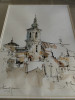 Tus si Acuarela Corneliu Dragan Targoviste, Biserica in Italia, 28x38,inramat, Peisaje, Pastel, Realism