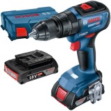 Bosch GSB 18V-50 - Masina de gaurit si insurubat cu percutie cu 2 acumulatori Li-Ion 18 V 2 Ah 50 Nm motor fara perii led iluminare valiza plastic