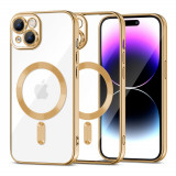 Husa Tech-Protect Magshine MagSafe pentru Apple iPhone 15 Auriu, Transparent, Silicon, Carcasa