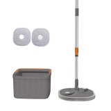 Set mop rotativ cu doua rezerve Dreamramp , culoare negru ,Galeata patrata , doua compartimente pentru apa curata si murdara , robinet de scurgere a a