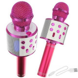 Microfon Karaoke Wireless, Cu Difuzor Incorporat, Port USB, Roz