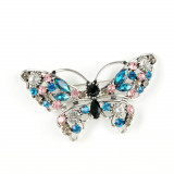 Brosa fluture cu pietre roz si albastre