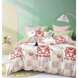 Lenjerie pat dublu,bumbac finet,6 piese,cearceaf cu elastic,roz cu ursuleti-A795