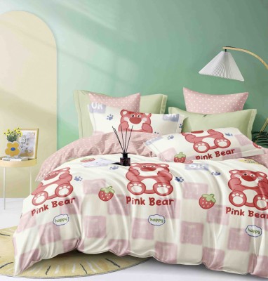 Lenjerie pat dublu,bumbac finet,6 piese,cearceaf cu elastic,roz cu ursuleti-A795 foto